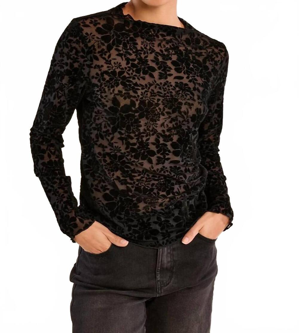 NEW MOLLY BRACKEN floral burnout velvet sheer top in black